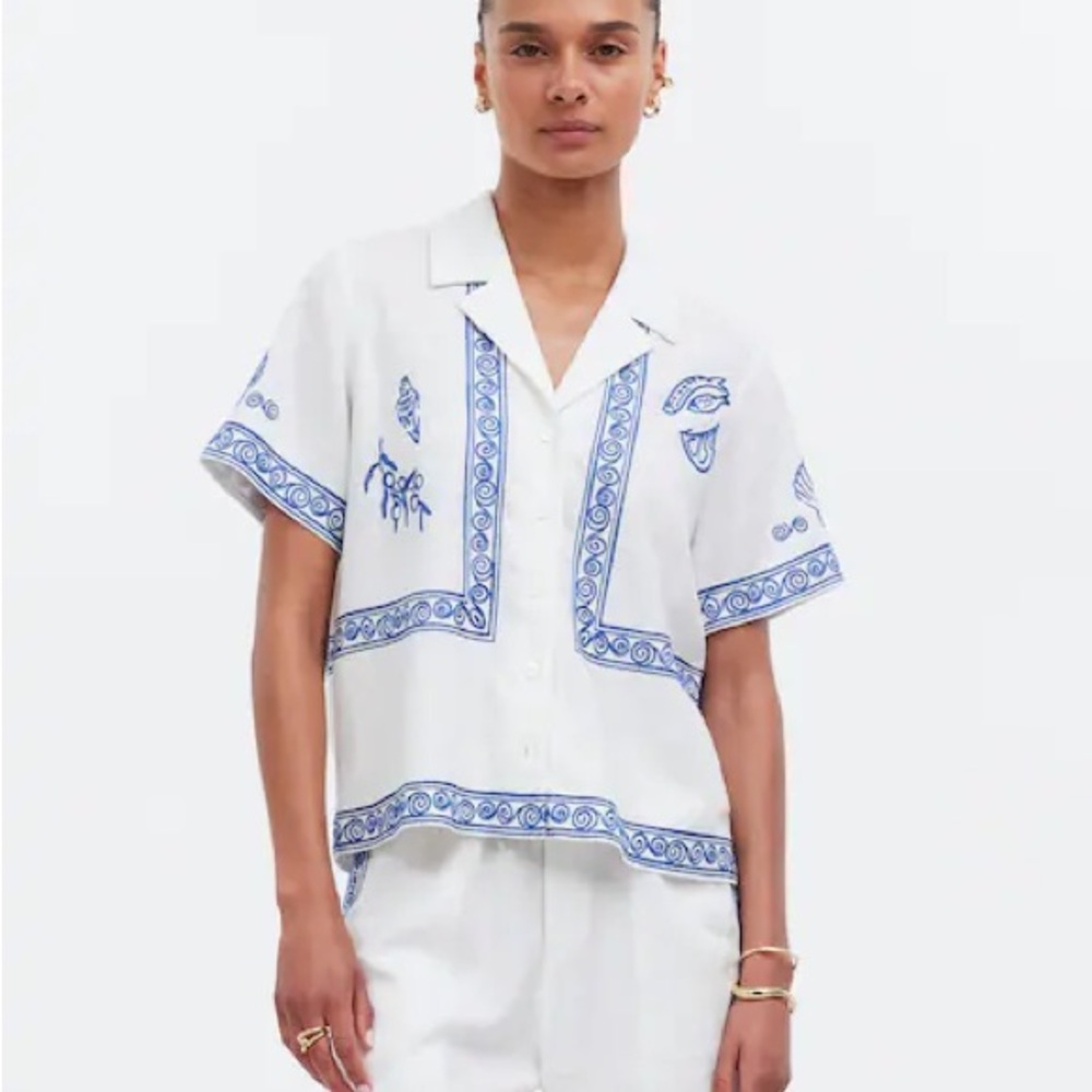 NWOT Madewell x Lisa Says Gah! Embroidered Button-Front Shirt
